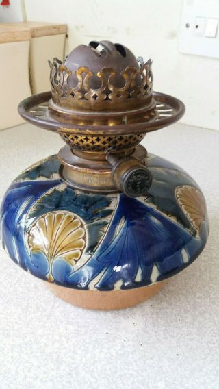 Stunning Antique Doulton Lambeth Drop In Oil Lamp - Hinks Duplex Burner Ex.  Cond