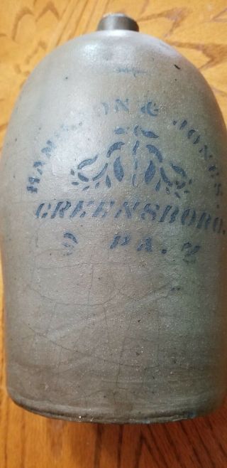 Antique Primitive Salt Glazed Hamilton & Jones Stoneware 2 Gallon Jug
