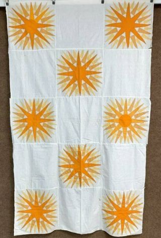 Blazing C 1930s Sunburst Compass Applique Quilt Top Vintage