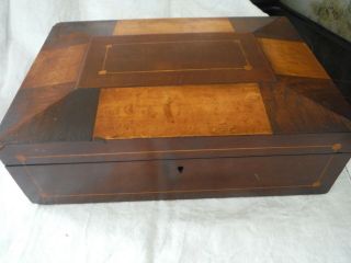 Antique Shaker Inlaid Panel Burl Wood Document/sewing Box Velvet Lined - Vgc