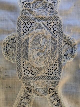 Antique Unusual Normandy Lace Piecework Runner Collector Decor
