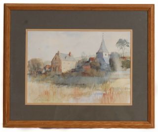 John Powley Watercolour Painting Of View Of Alfriston East Sussex