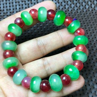Rare Chinese Red & Green Jadeite Jade Handwork Collectible Abacus Beads Bracelet