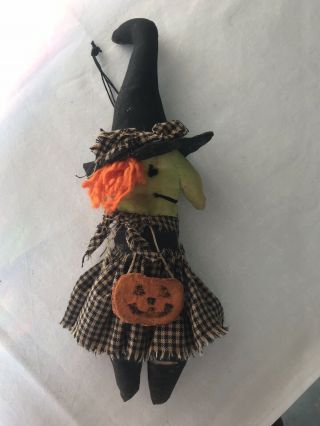 Primitive Halloween Green Witch Ornie Bowl Filler Cupboard Door Hanger
