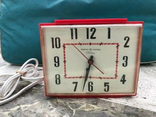 Vintage General Electric Telechron Clock Model 2h_ (?) _ Red Body -