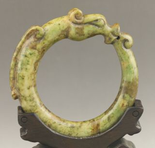 China Old Jade Bracelet Hand Carved Dragon Bangle