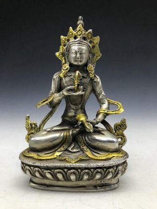 Chinese Old Tibetan Silver Handwork Buddha Statue - Vajrasattva Mantra