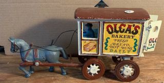 Vintage Antique Hubley Arcade Kenton Cast Iron Horse Wagon Olag’s Bakery Ec