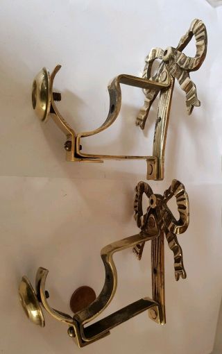 Cast Brass Curtain Pole Rail Brackets C1930 Old Vintage Ornate 50mm French Bows