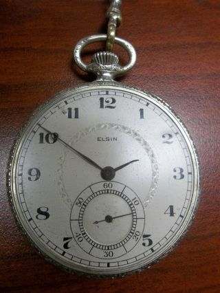 Elgin 1923 14k Solid White Gold Gm Wheeler Pocket Watch Open Face 12s