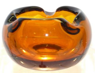 Vintage Mid Century Modern Dark Amber Art Glass Ashtray Murano Italy Italian