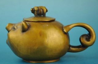 China Copper Hand Made Statue Animal Pig Antique Teapot /qianlong Mar D02