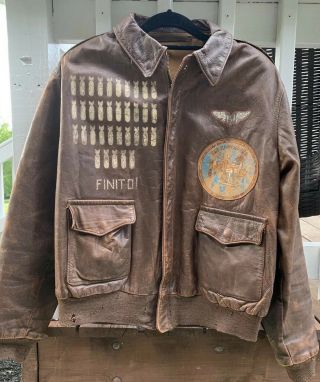 Wwii A2 Leather Flight Jacket - 483rdbomb/840 Squad - Rhum Hounds Size 44