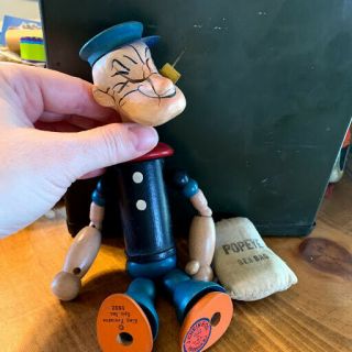 Antique Popeye Jointed Doll 1932 By J.  Chein And Co.  With Rare Sea Bag