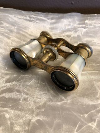 Vintage Lemaire Paris Opera Glasses Brass And Mother Of Pearl.