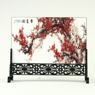 China Lacquerware Handwork Plum Blossom Bloom Screen R3008