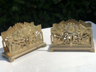 Antique Brass Art Deco Art Nouveau Business Card Or Menu Holders Stands