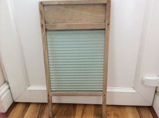 Lovely Vintage Glass And Wood Washboard 23 " X 12 "