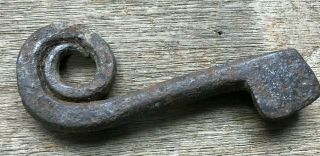 Antique Wrought Iron Hand Forged Skeleton Key W/ Curled End 17th - 18th Century