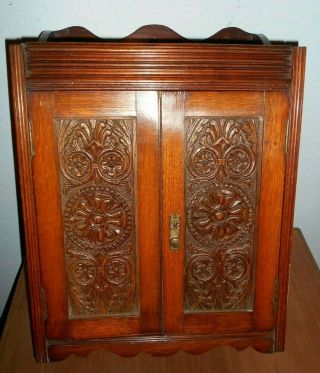 Antique Victorian Fumed Carved Oak Smokers Cabinet Cupboard 2