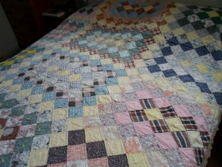 ANTIQUE LARGE HAND MADE HAND SEWN PATCHWORK QUILT OF MANY COLORS RIC RAC 4