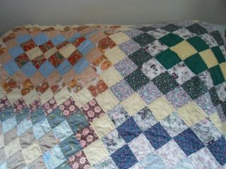 ANTIQUE LARGE HAND MADE HAND SEWN PATCHWORK QUILT OF MANY COLORS RIC RAC 5