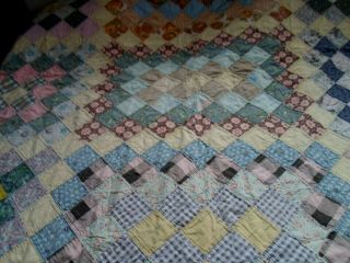 ANTIQUE LARGE HAND MADE HAND SEWN PATCHWORK QUILT OF MANY COLORS RIC RAC 6