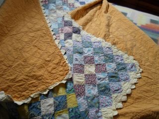 ANTIQUE LARGE HAND MADE HAND SEWN PATCHWORK QUILT OF MANY COLORS RIC RAC 8