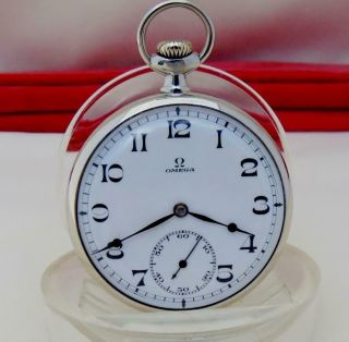 1929 Omega 15 Jewels Pocket Watch Dial In Nickel Silver Case Runs