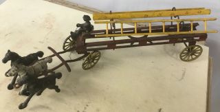 Antique Cast Iron Horse Drawn Fire/ladder Wagon 3 Toy