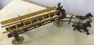 Antique Cast Iron Horse Drawn Fire/Ladder Wagon 3 Toy 4