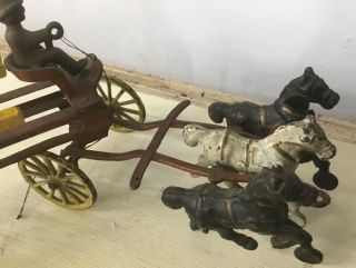 Antique Cast Iron Horse Drawn Fire/Ladder Wagon 3 Toy 6