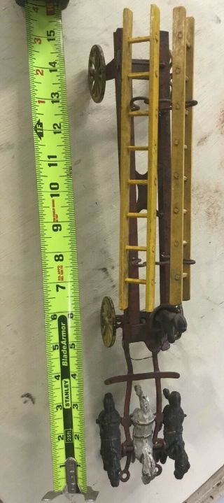 Antique Cast Iron Horse Drawn Fire/Ladder Wagon 3 Toy 7