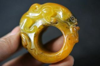 Chinese Natural Old Jade Carved Beast Fingerstall/thumb Ring H77