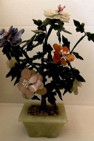 Chinese Jade Tree Quartz Agate Flower Vintage