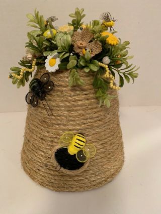 Vtg Button Bouquet/bee Hive - Country Rustic Prim Farmhouse Shabby Chic Home Decor