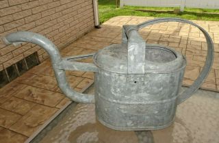 Unusual Galvanized Metal Sprinkling Garden Watering Can Goose Neck Vintage Old