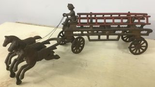 Antique Cast Iron Horse Drawn Fire/ladder Wagon Toy