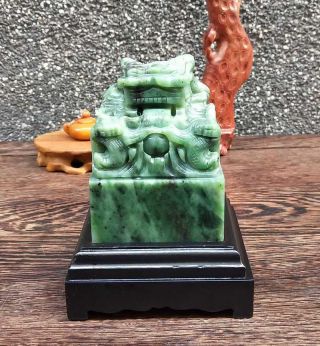 Natural Hetian Jade Jasper Hand - Carved Statue Dragon Seal Exquisite Cert:374