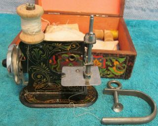 Antique German Gold Stenciled Child ' s Toy/Salesman Sample Sewing Machine 3