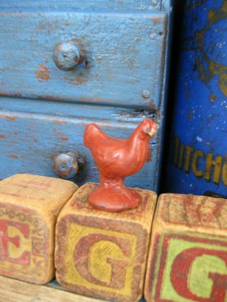 Antique Wood ABC Blocks Spell EGG w Toy Chicken 2
