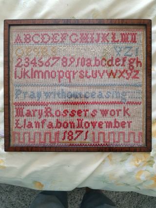 Antique Sampler - Welsh Embroidery,  Needlework,  Llanfabon,  1871,  Wales