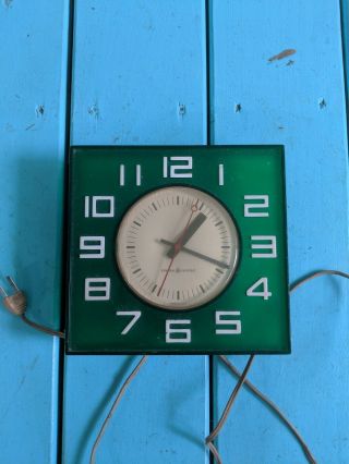 Vintage General Electric Wall Clock Retro Green Face Clock
