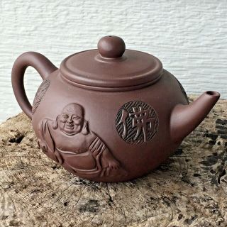 Chinese Signed & Marked Yixing Zisha Clay Pottery Buddha Teapot