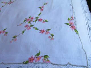 Vintage Hand Embroidered Linen Tablecloth - CHERRY BLOSSOM FLOWERS 8