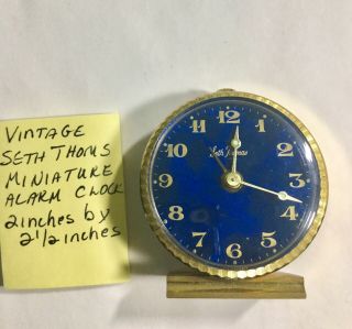 Vintage Seth Thomas Miniature Alarm Clock 2 Inches By 2 1/2 Inches