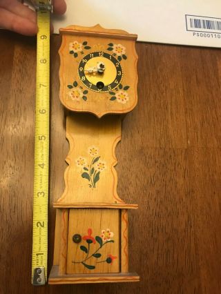 Vintage Wooden Heco Small Mini Grandfather Clock Wooden Made In Germany with Key 4