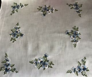 VINTAGE HAND EMBROIDERED TABLECLOTH BLUE PANSIES 8