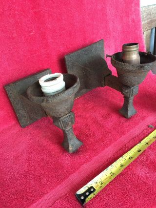 Antique Rusty Cast Iron Wall Sconce Lamp Light Fixtures From County Court House