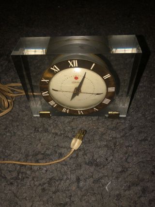 Vintage Telechron Electric Clock Lucite & Brass Art Deco Model 7h141
